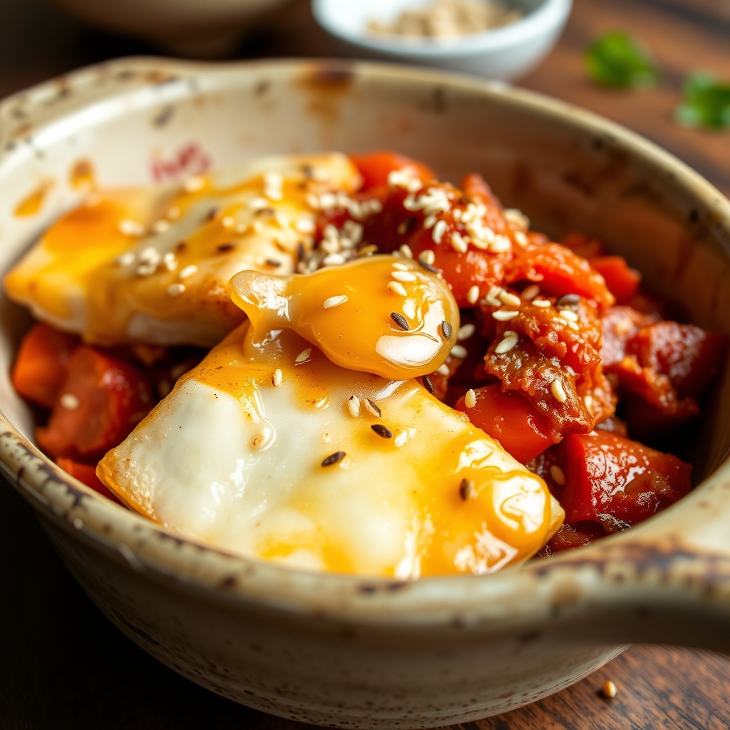Baked Tofu and Tomato Kimchi Gratin